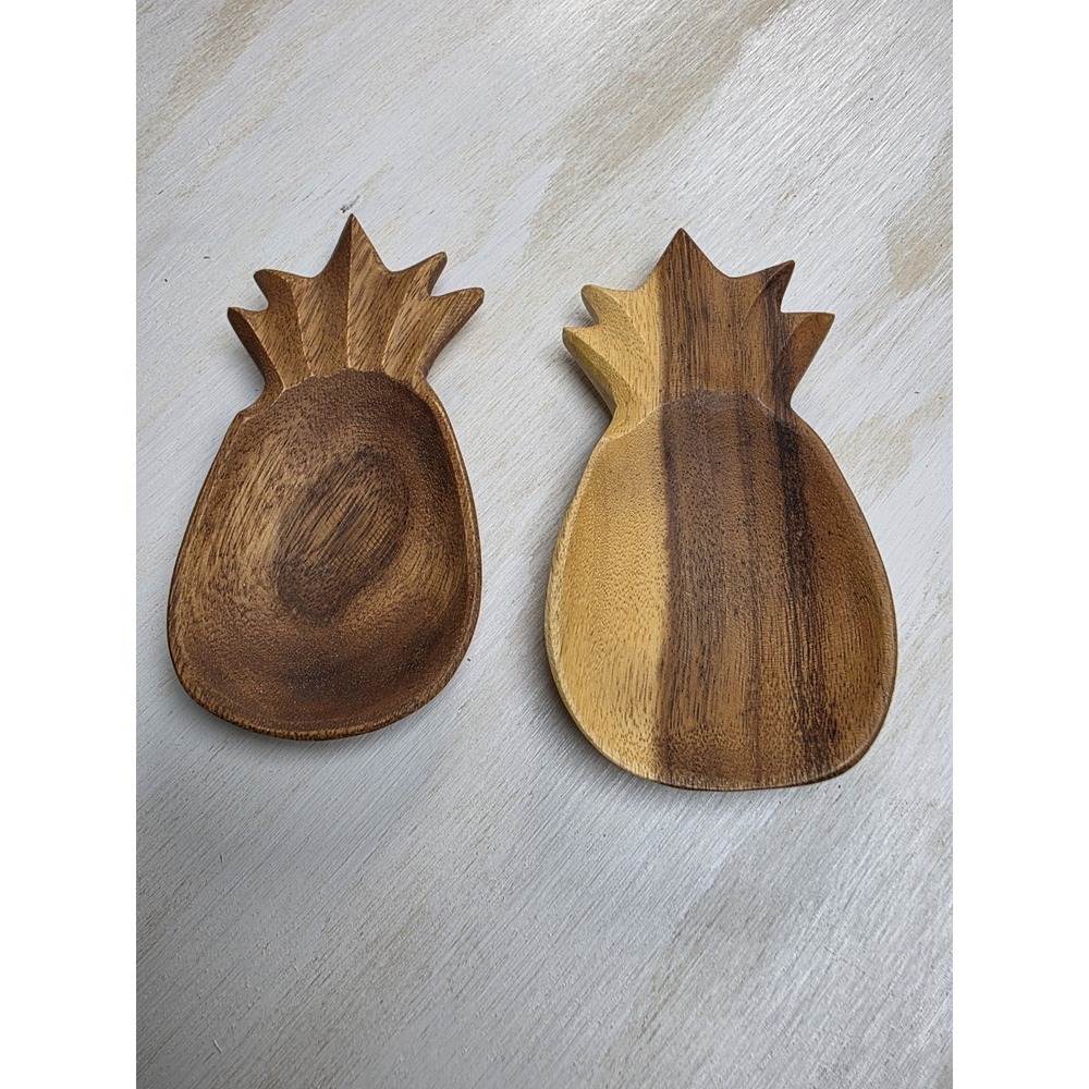 Vintage TWO Monkey Pod Wood Pineapple Dish Bowl Harry's Hawaii 6x3 NEW